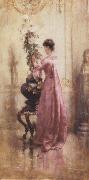 Eugene Joors Woman with Chrysanthemums France oil painting artist